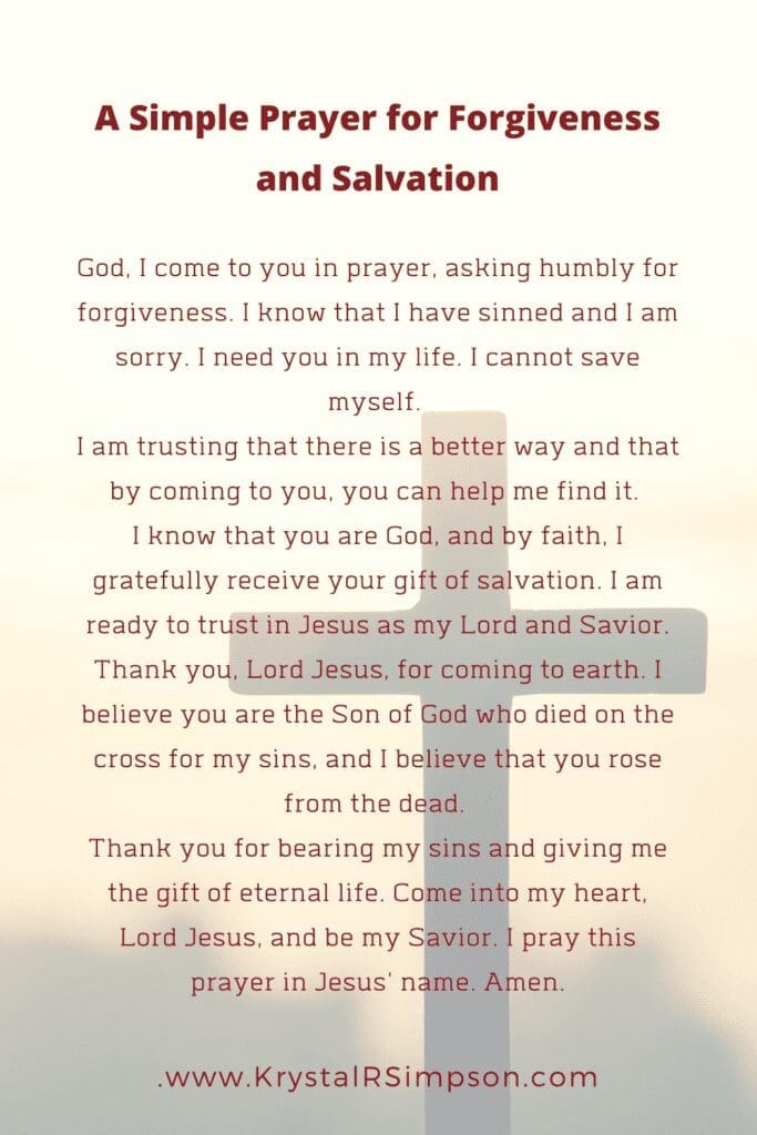 A Simple Prayer for forgiveness and salvation