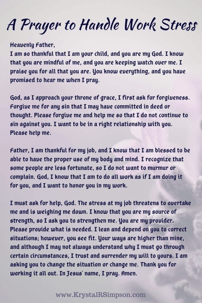 A prayer to Handle work stress