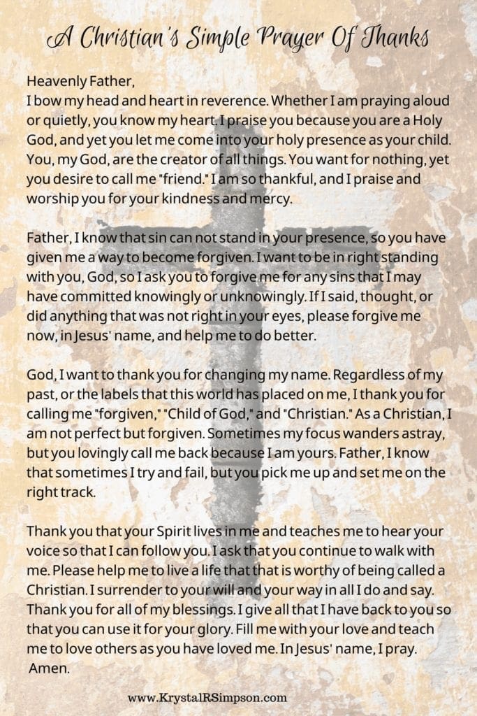 A Christian Simple Prayer of Thanks